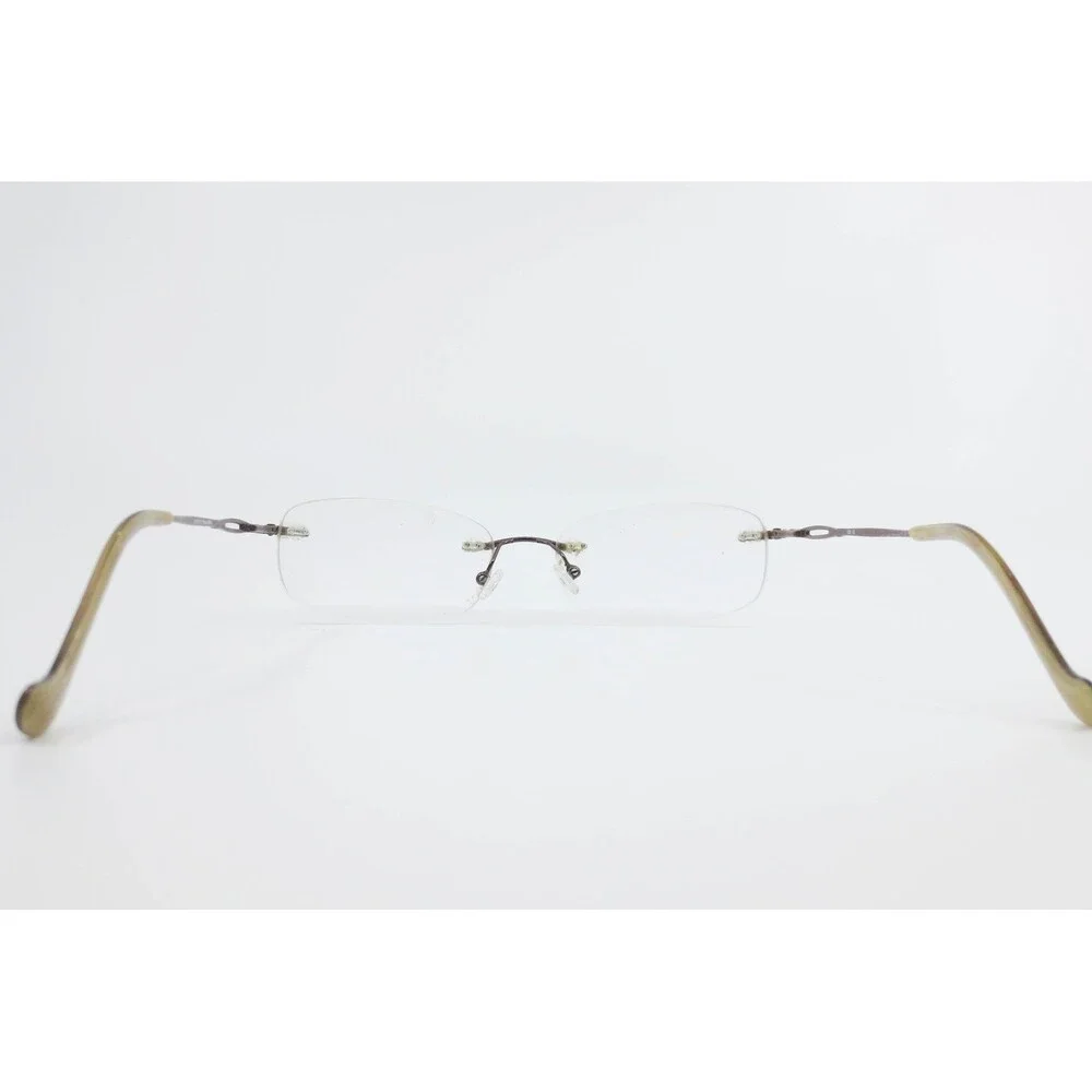Brown Rimless Eyeglass Frames 53-16-135 Rectangular Metal Demo Lenses 38572